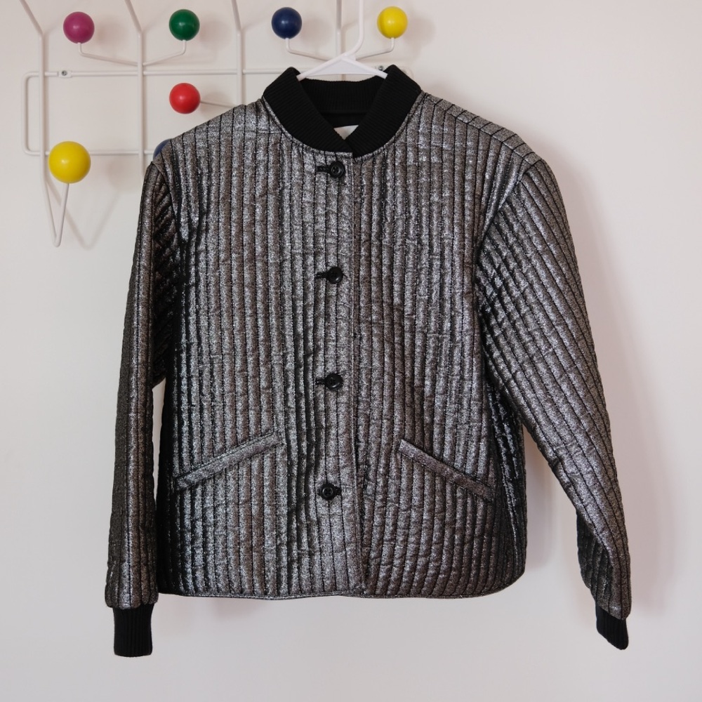 Pristine Metallic Quilted Bomber Jacket by The Great